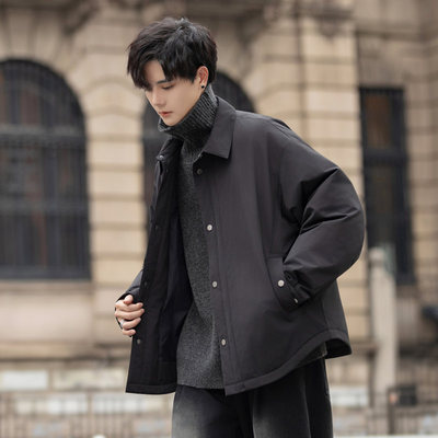 轻薄羽绒服男士短款2025冬季新款潮流休闲衬衫式翻领鸭绒外套冬装