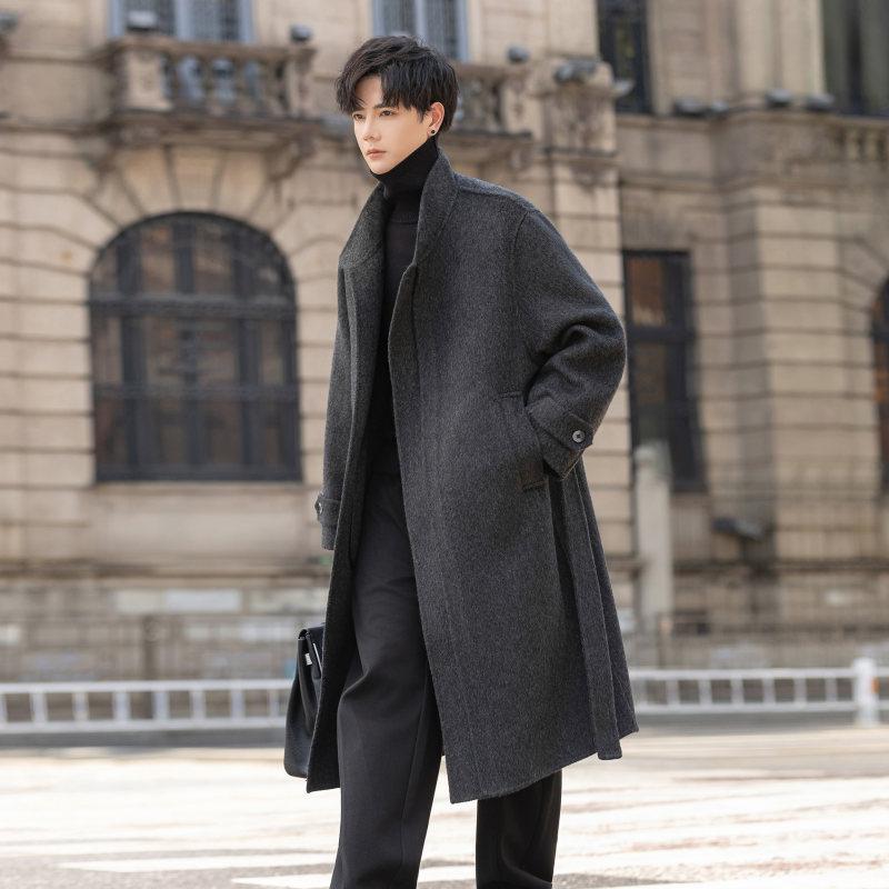 双面绒纯羊毛呢大衣外套男士2025新款冬季中长款过膝加厚立领风衣