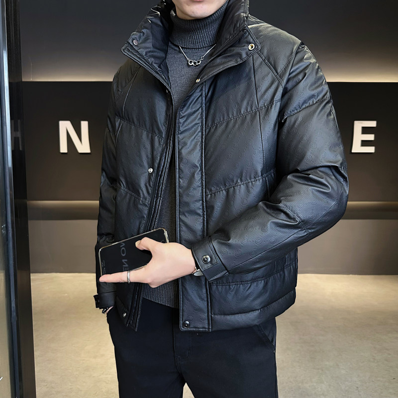 2025新款皮羽绒服男冬季潮牌短款立领上衣PU皮面保暖加厚免洗外套