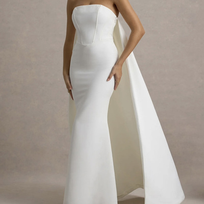 气场御姐抹胸性感露背披肩式礼服