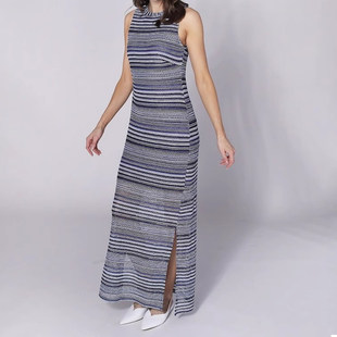 法式质感圆领修身显身材针织弹力面料镂空度假开叉长裙气质连衣裙