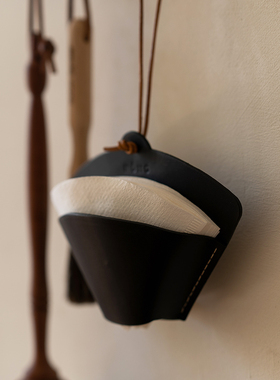 Le matinee 手工头层牛皮咖啡滤纸v60悬挂壁式日用收纳盒