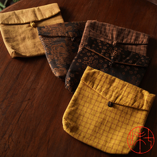 【小物】牡丹花卉禅意中式棉麻布艺香云纱茶器盘子壶承茶具收纳袋