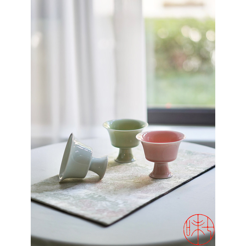 【2026清仓】七味新中式宋韵仿古纯手工薄胎高足杯仿宋绿茶碗