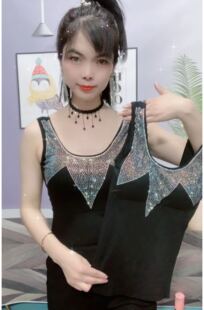 百搭时尚 三叶亮钻露背背心美背2020新款 洋气 显瘦韩版 修身 春季 夏季
