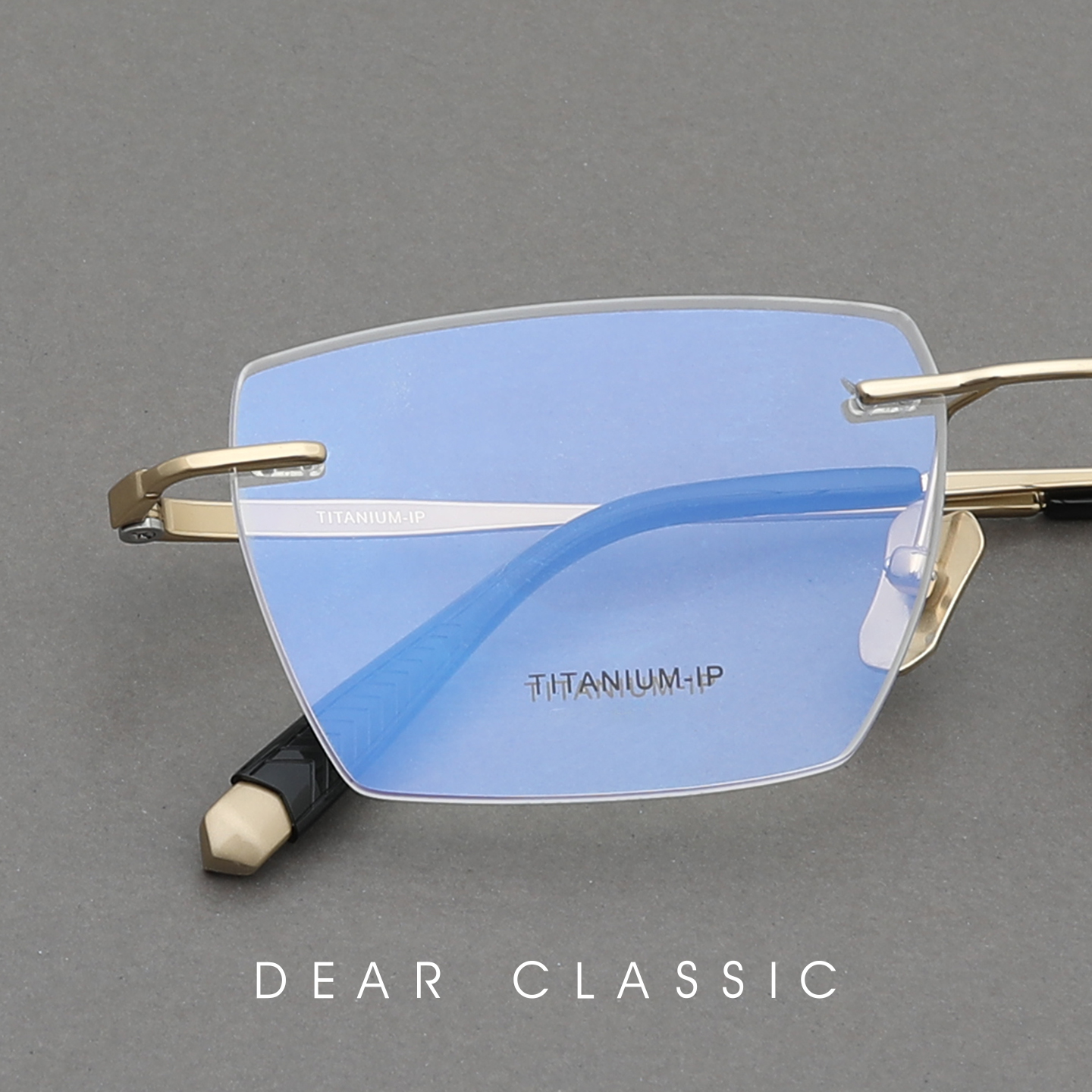 雅痞斯文 小众设计商务金色无框眼镜架男近视超轻眼镜框高档纯钛