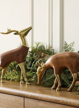 美国进口复古仿真动物黄铜鹿摆件