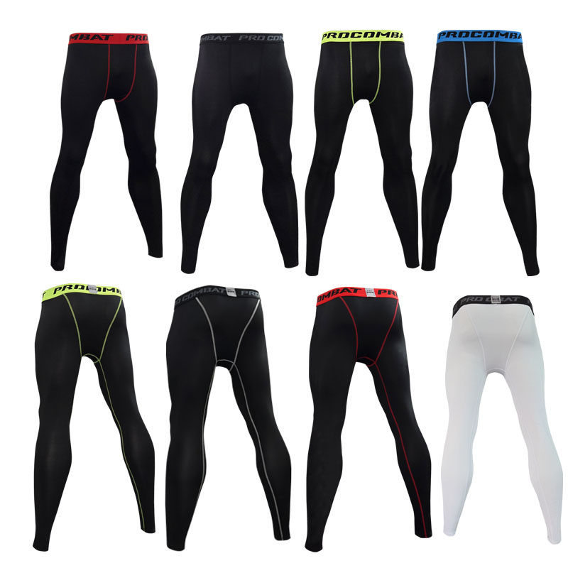 运动健身房打底裤男速干九分裤篮球弹力训练长裤瑜伽骑行透气服男