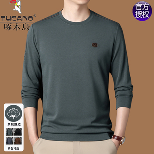 圆领卫衣男春秋华夫格打底衫 t恤2024秋季 潮流 长袖 啄木鸟名牌男士
