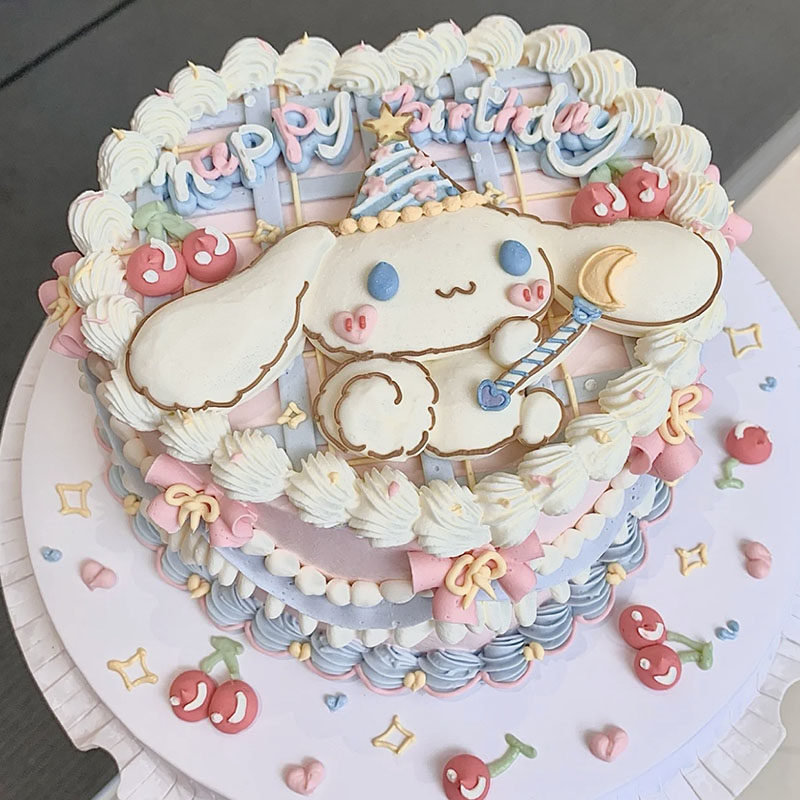 复古手绘玉桂狗蛋糕 女孩女友卡通低糖纯动物奶油生日蛋糕