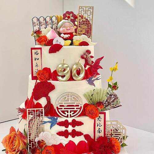 新中式祝寿纯动物奶油蛋糕