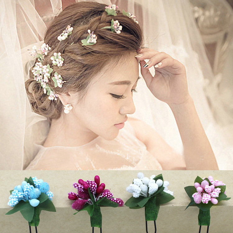 手工头花头饰梦境小果实u型夹盘头发饰新娘造型头饰婚礼典礼拍照5
