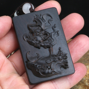 黑檀木雕魁星点斗挂件牌子魁星点斗吊坠佛牌木雕工艺品挂件木牌