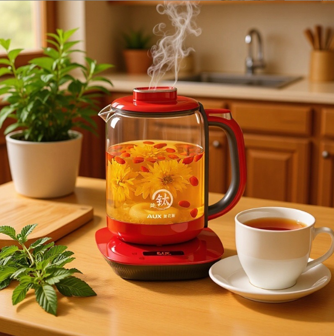 奥克斯养生壶玻璃面板纯钛O涂层家用办公室多功能烧水壶煮茶器