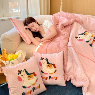 马年小马抱枕被子二合一全棉沙发靠垫儿童盖毯可爱学生宿舍空调被