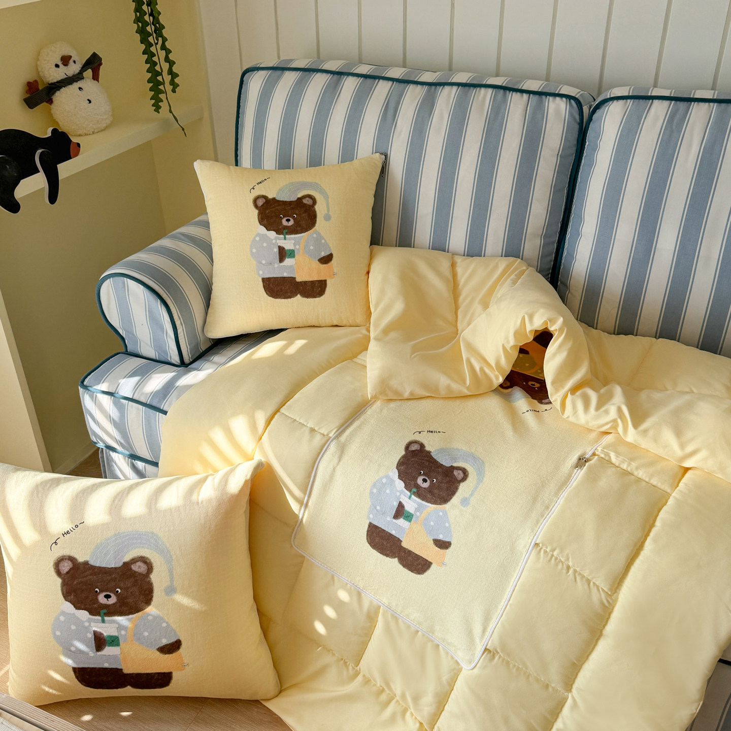 柠檬黄抱枕被子二合一可爱汽车沙发靠垫办公室枕头学生宿舍午休被