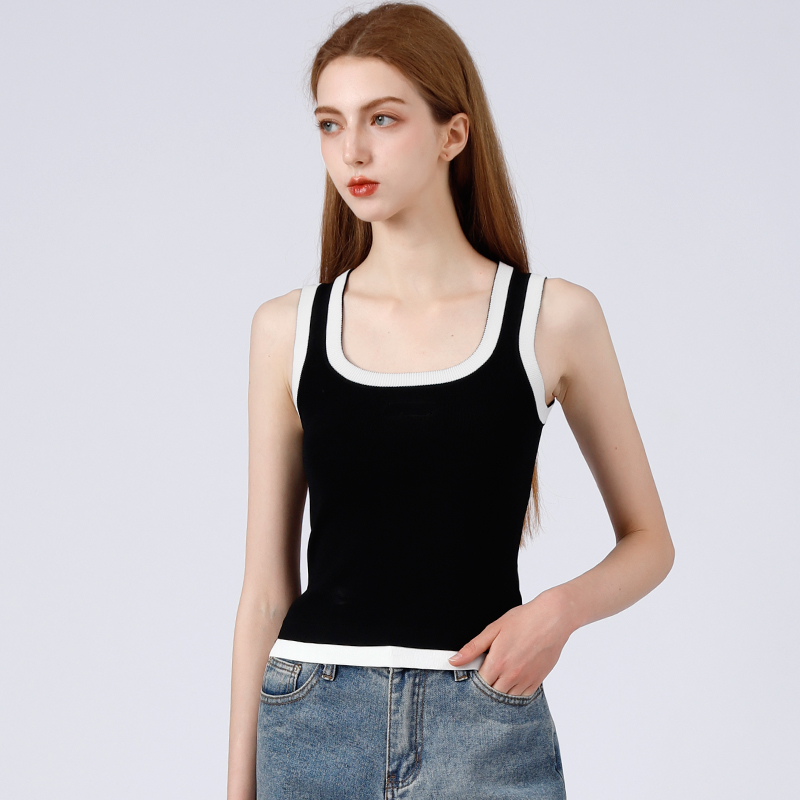 经典黑白撞色背心女夏小个子上衣