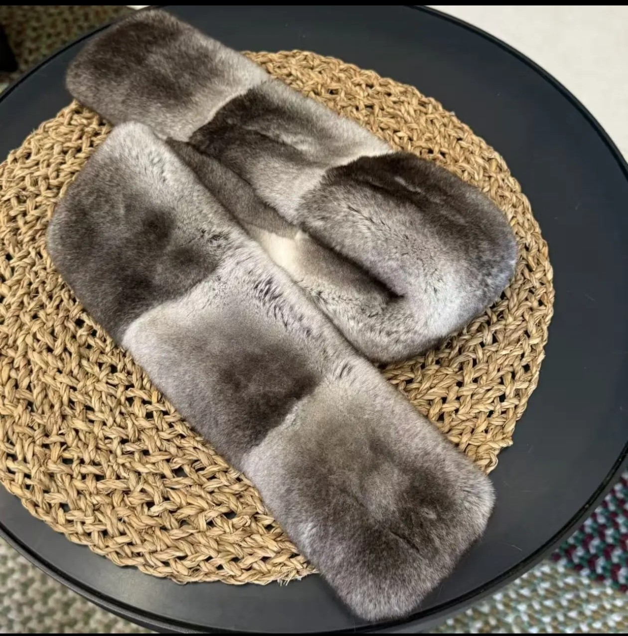 龙猫色匠心双面獭兔毛围巾天然原色青紫蓝渐变设计毛质柔软蓬松