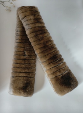 香风獭兔毛围脖女秋冬真毛横切皮草围巾加厚保暖渐变灰棕百搭毛领