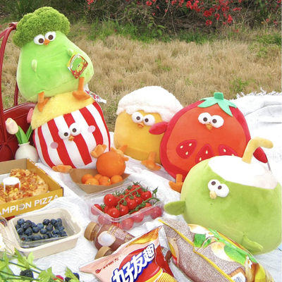 爆米花鸡毛绒玩具百变啤酒番茄墩墩鸡靠垫可爱呆萌食物玩偶抱枕