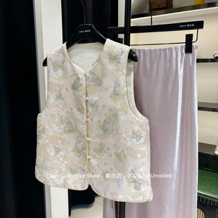 DY集-2026中式淡雅国风精致烫钻提花刺绣珠扣马甲(不含下装)L6587