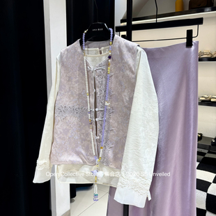 DY集-2016年早春新中式淡雅大气精致提花蕾丝刺绣盘扣马甲6348