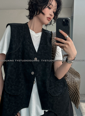 DY-2026年春季新款设计师休闲简约短款马甲不规则造型马甲57005