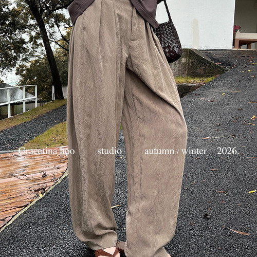 DY26秋新款法式松弛雾感天丝双皱肌理慵懒通勤百搭西装休闲裤6184