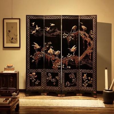 百宝嵌x螺钿x大漆 | 松鹤延年屏风中式古典风实木桌面屏风摆件