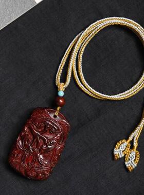 小叶紫檀灵芝吊牌  木质中国风挂脖项链女随身挂饰