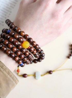 海黄沉水级顺纹紫油梨老料手链手串木质男女简约文玩念珠生日礼物