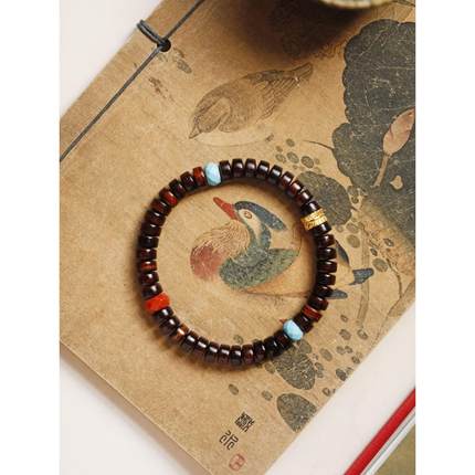 海黄 原创 得如 4x7mm42颗手串木质简约手链盘玩文玩念珠送礼饰品