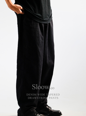 Sloow 黑色牛仔裤 9oz 宽松 抽绳弹力腰部 旧化 ｜容易穿的牛仔裤