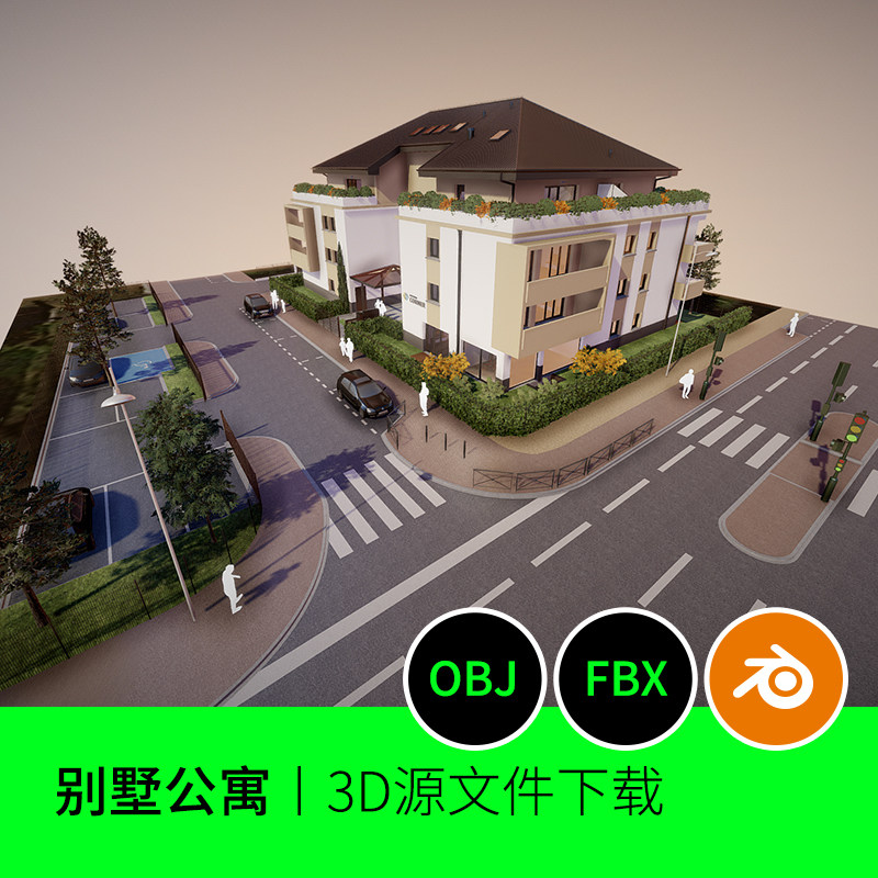 别墅屋子房子庄园农村3D三维模型素材文件下载blender建模459