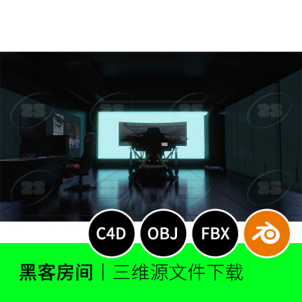 黑客房间电脑屏幕暗黑场景3D模型blender建模C4D素材电竞658