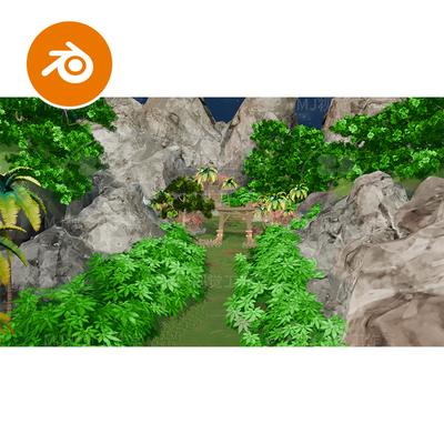blender户外自然峡谷植物部落山脉山谷原始场景模型建模渲染3032