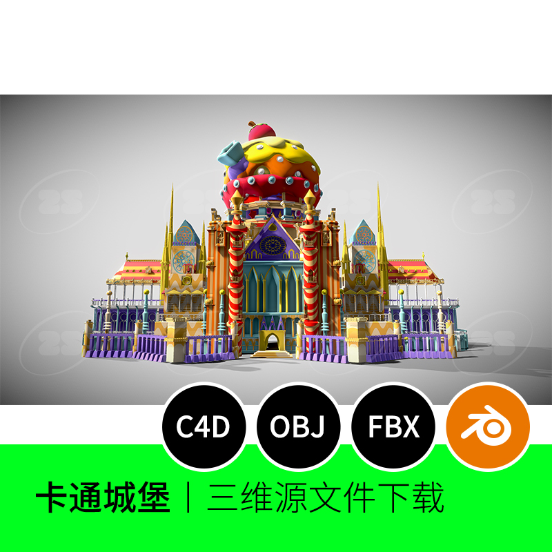 卡通城堡游乐园建筑公园娱乐3D模型blender建模C4D素材O