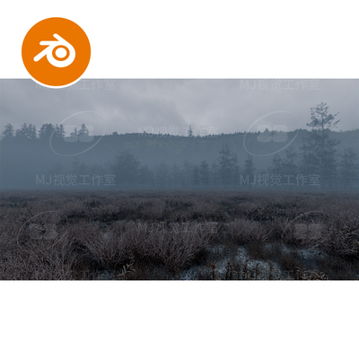 blender迷雾森林恐怖枯草荒地场景战场山地模型建模素材渲染3152