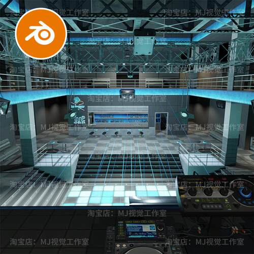 blender酒吧大厅DJ操作台灯光舞台导演场景模型建模素材渲染2110