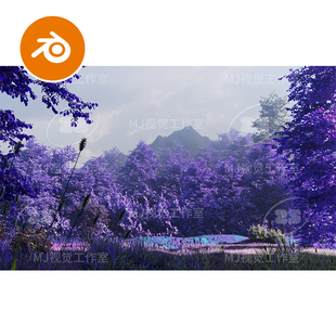 blender紫色森林丛林树木草地自然梦幻场景模型建模神秘3185