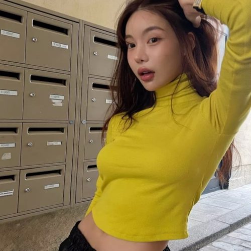 韩国东大门2024新款颜色怪好看的堆堆高领打底衫长袖T恤上衣女6色