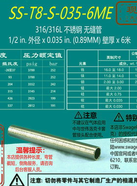 【SS-T8-S-049-1ME】Swagelok世伟洛克不锈钢无缝管1/2inx0.049