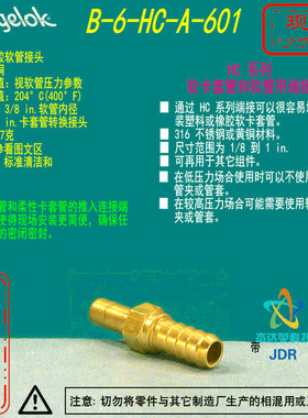 【B-6-HC-A-601】Swagelok世伟黄铜软管接头3/8 inNPTX3/8 in内径