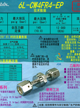 【6L-CW4FR4-EP】Swagelok世伟洛克高纯单向阀1/4 in.内螺纹 VCR