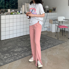 Real price ~ split flared pants thin knitted long pants with thin and drooping feeling