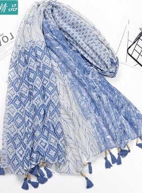 New fashion ladies printed cotton and linen shawl scarf