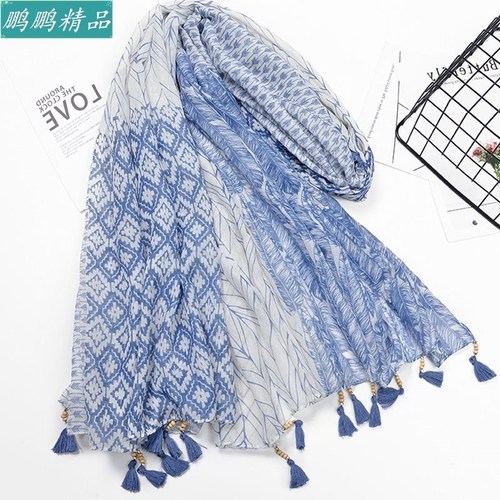 New fashion ladies printed cotton and linen shawl scarf