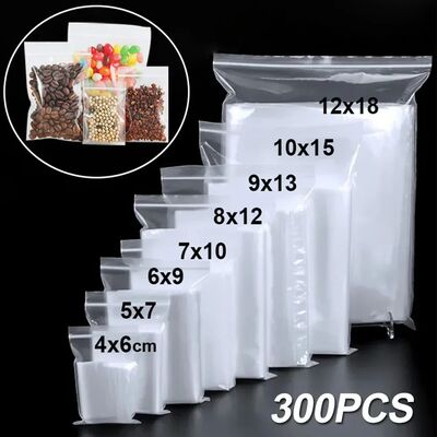 300/100PCS Transparent Zip Bags Food Jewelry Vacuum Storage