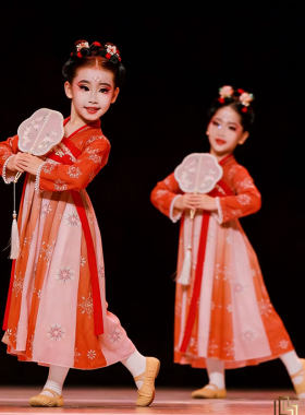 女童汉服古典舞表演服桃花笑俏