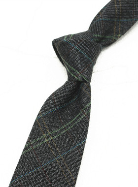 男正装商务休闲7CM复古领带懒人拉链款领带绿色格纹JK英伦风学生